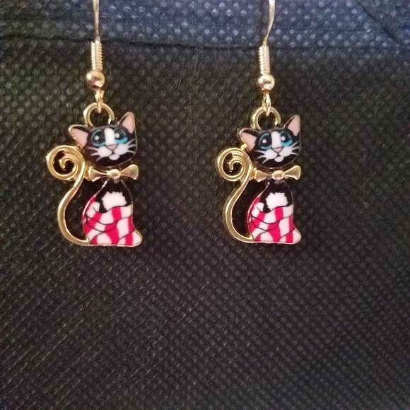 "Kitty-in-a-Bag" fishhook Drop Earrings - NWOT - Picture 1 of 1